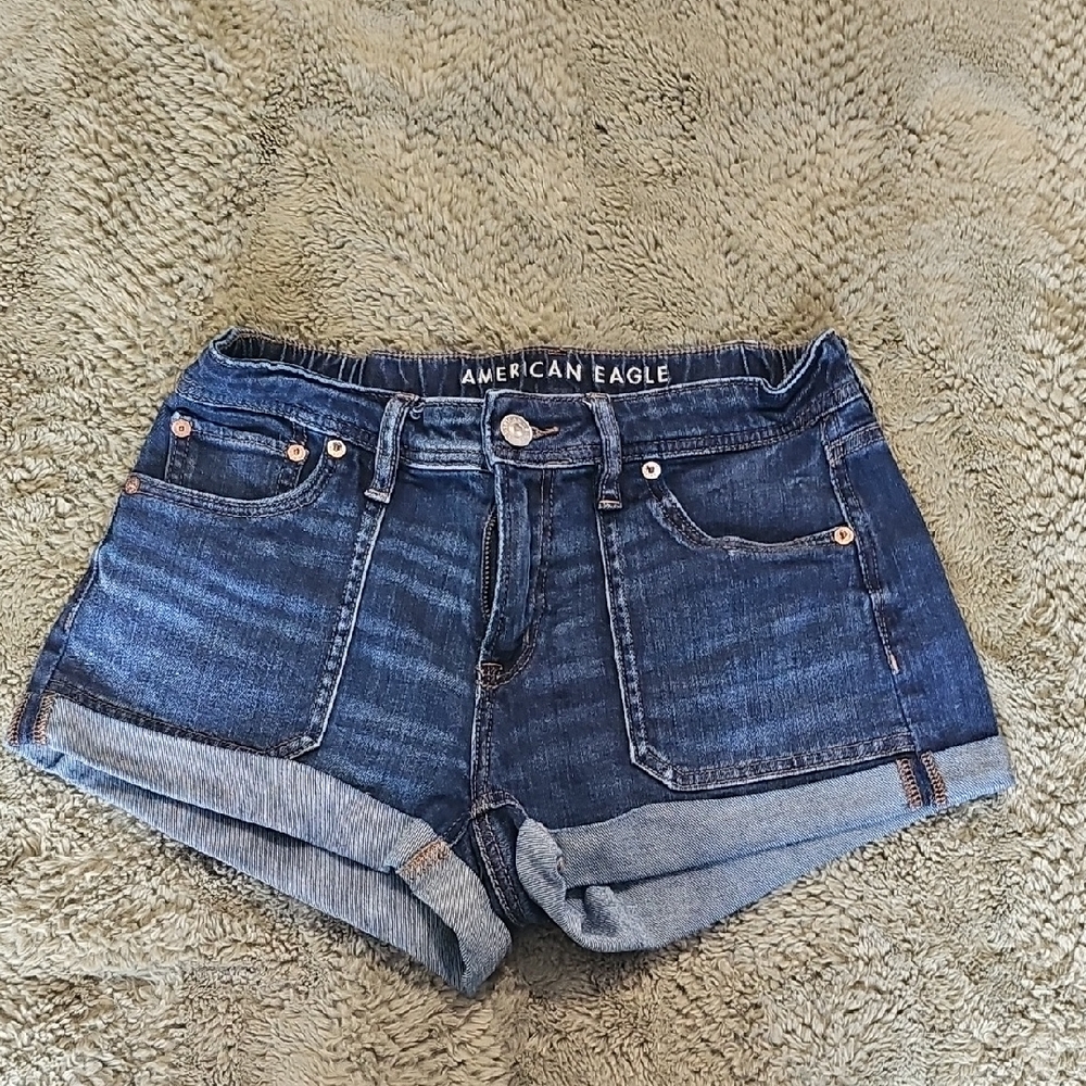 American Eagle Outfitters Dark Indigo Rolled Hem Denim Shorts